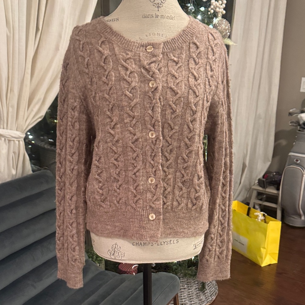 Kerisma Cable Knit Button-Up Sweater Light Brown Tan Eco-Yarn Series S/M - Picture 2 of 10